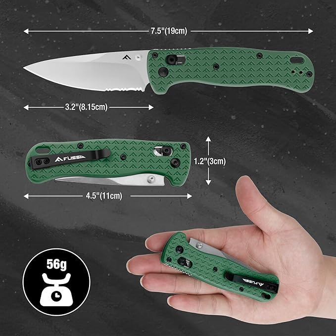 FLISSA 4.5" Folding Pocket Knife, Lightweight EDC Pocket Knife with Axis Lock, 3.2" AUS-8 Steel Blade, Sharp Camping Hiking Knife with Pocket Clip, Unique Tool Gift for Men, Dad (Green)