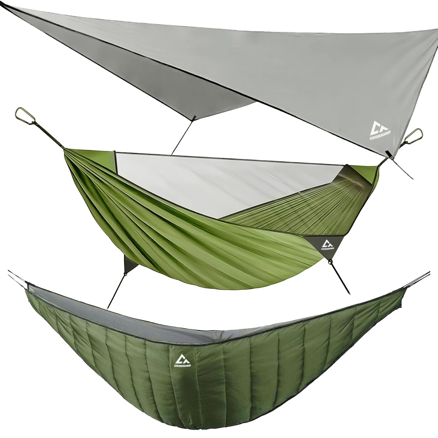 CROSSHIP Camping Hammock with Mosquito Net, Underquilt & Rain Fly Tarp