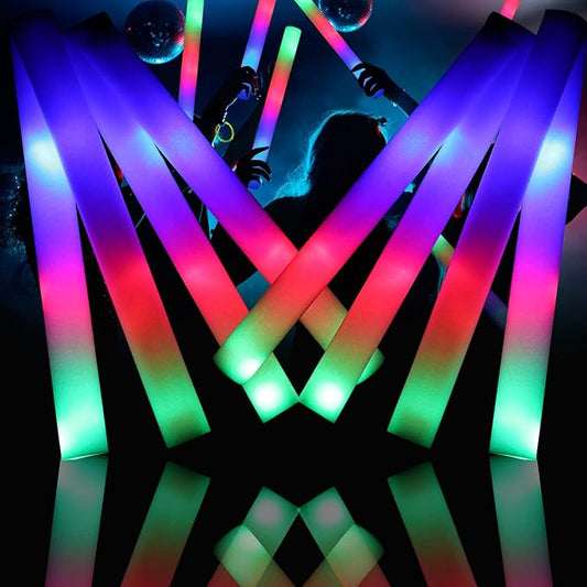 Glow Sticks Bulk, 110 PCS Foam Glow Sticks, LED Foam Sticks in The Dark Party Supplies with 3 Modes Colorful Flashing, Wedding, Concert, Party, Raves, Events, Birthday