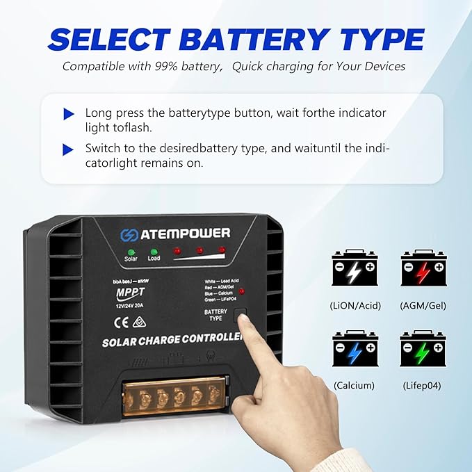 ATEM POWER 200W Portable Solar Panel, Foldable Solar Panel HPBC Chip, 20A MPPT Charger Controller 5V USB Output for 12/24V Battery/Power Station Outdoor Camper RV Hiking Durable Anti Cracking Coating