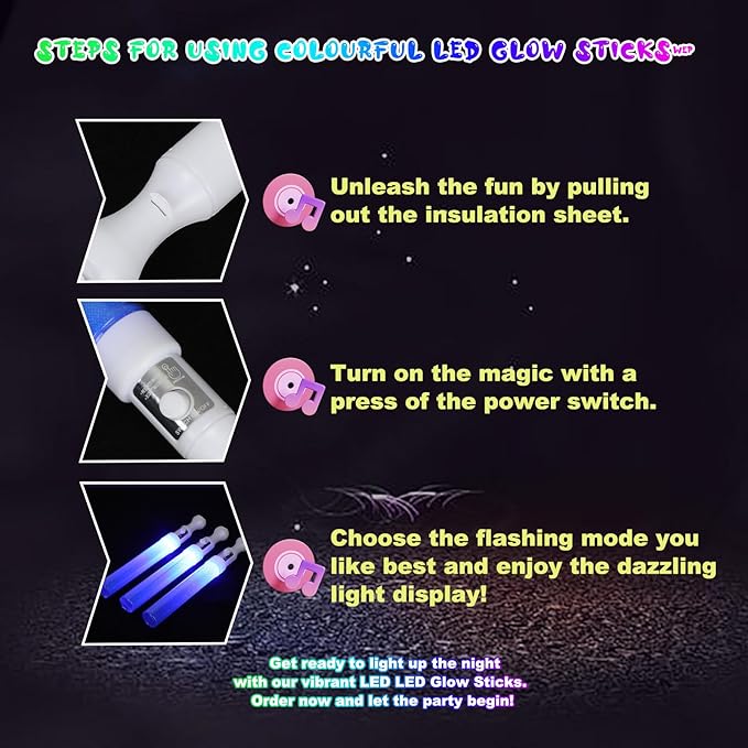 Reusable LED Glow Sticks(6 Pack), Blue Steady LED Flashing Bright Glow Light sticks, Equipped with AAA Battery Powered LED Sticks, Concert Glow in the Dark Party Favor Supplies