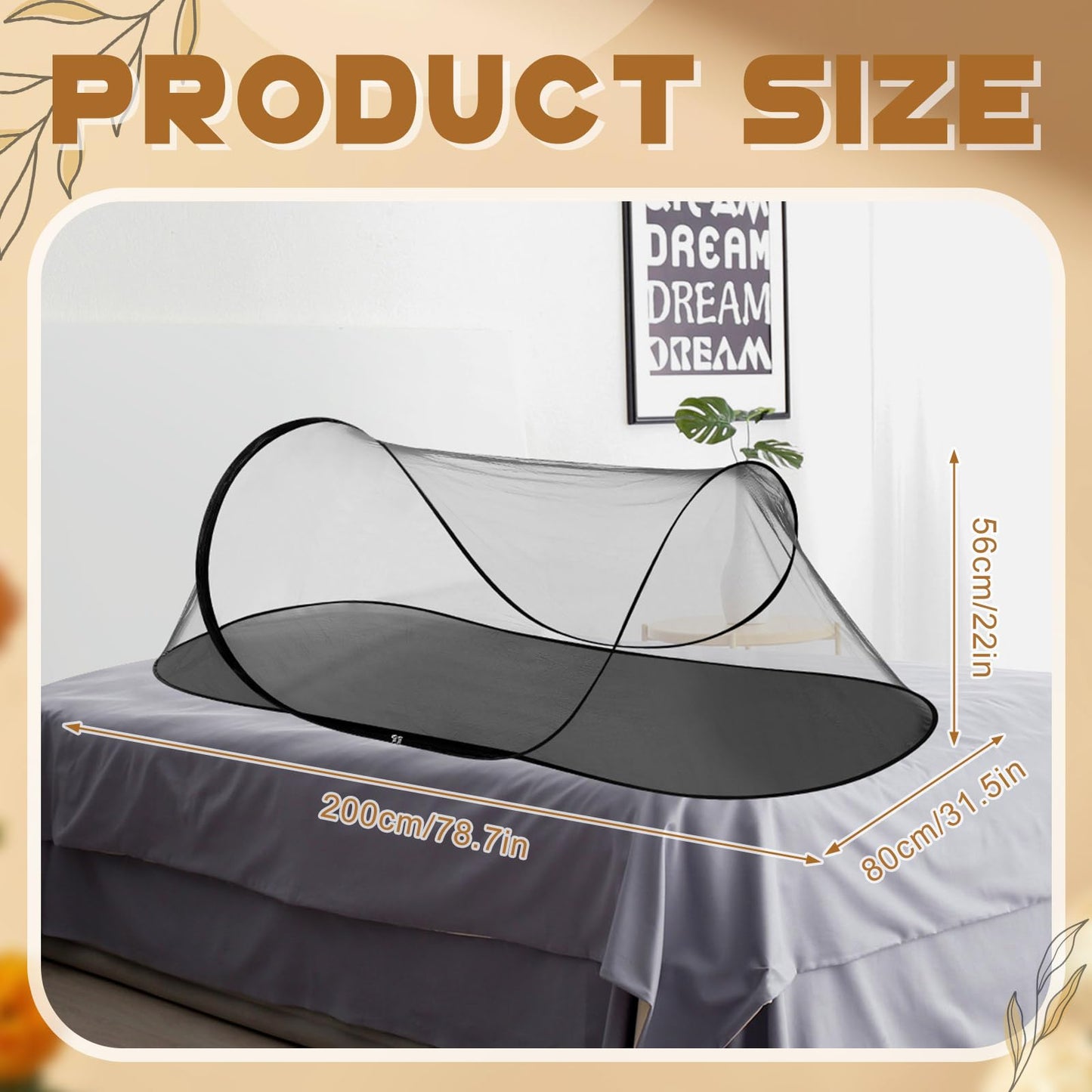 Vincreem 2 Pcs Mosquito Netting for Camping Bed 78 * 31 * 22 Inch, Black