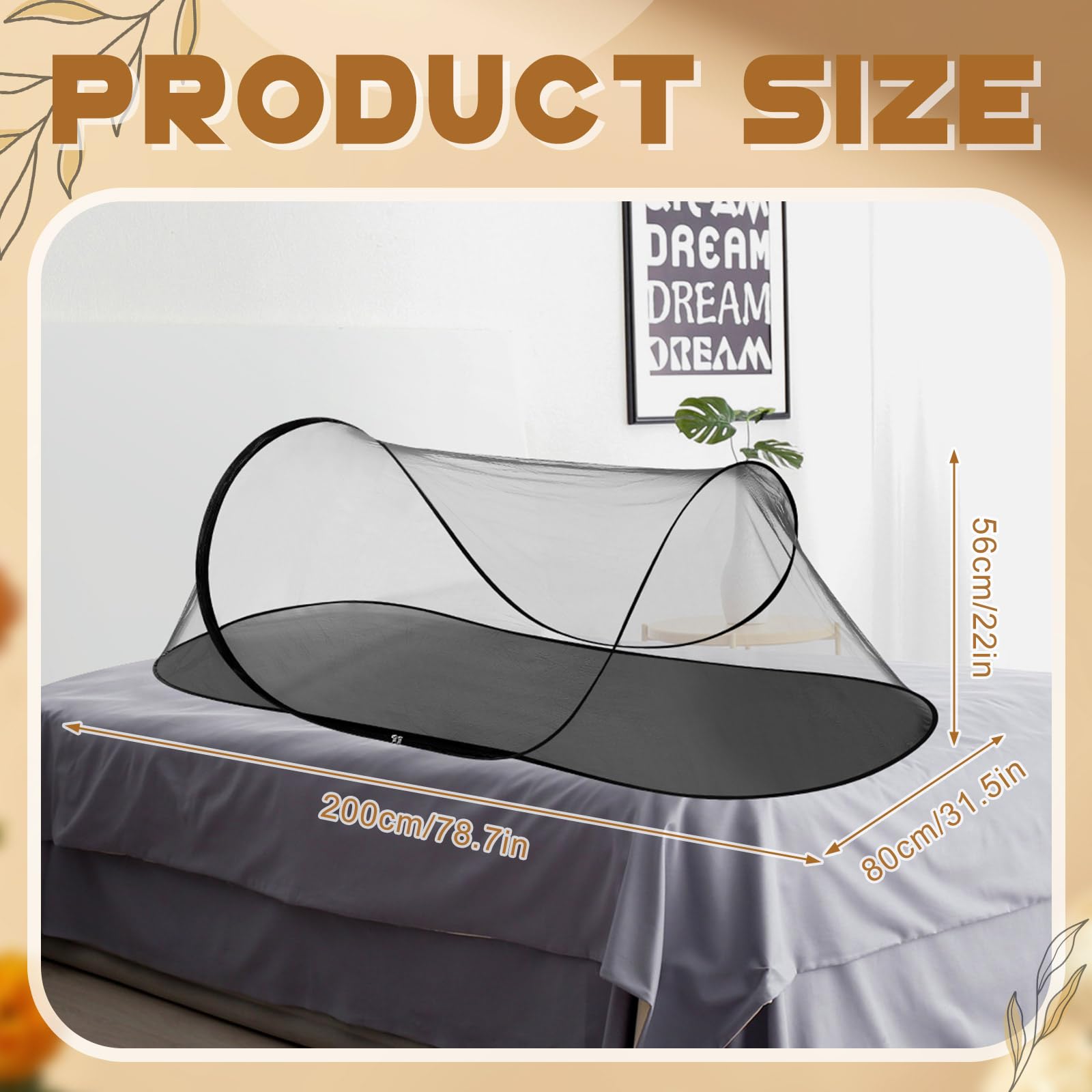 Vincreem 2 Pcs Mosquito Netting for Camping Bed 78 * 31 * 22 Inch, Black