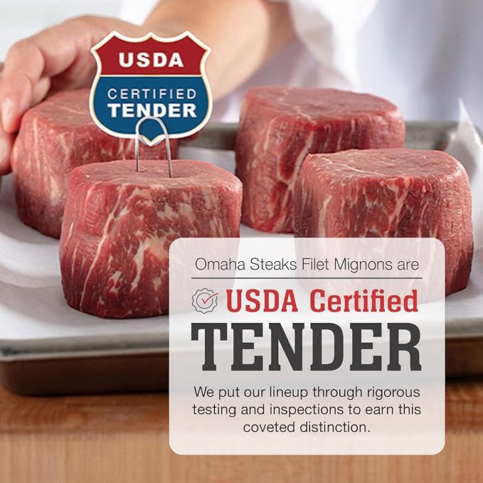 Omaha Steaks Premier Steakhouse Gift Bundle (4x Butcher's Cut Filet Mignons, 4x PureGround Filet Mignon Burgers, 4x Individual Scalloped Potatoes, 4x Individual Chocolate Souffles, 1 jar Omaha Steaks