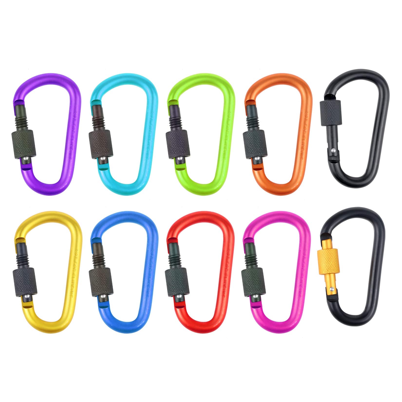 10 Pack Aluminum D Ring Key Rings Hiking Clips Locking Carabiner for Hiking Camping Fishing and