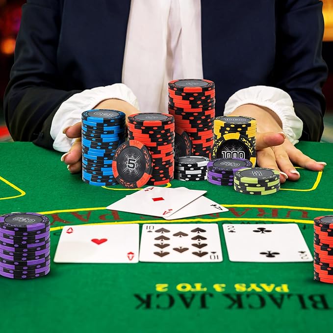 Goplus Poker Chip Set, 300 PCS/500 PCS 14 Gram Clay Poker Chips w/ Aluminum Case, Card Decks, Dealer Buttons, Dices, for Texas Holdem, Blackjack, Casino Gambling (500 PCS Chips Set)