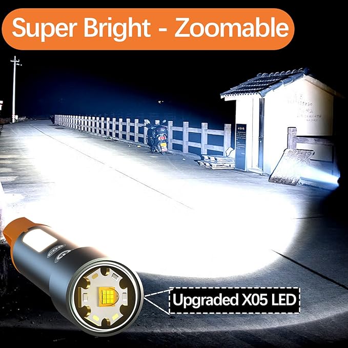 Flashlights High Lumens Rechargeable,9 Modes, 20000 Lumen,Zoomable Powerful Tactical Flashlight,Super Bright Strong Flash Light for Home,Small LED Flashlights for Car,Camping