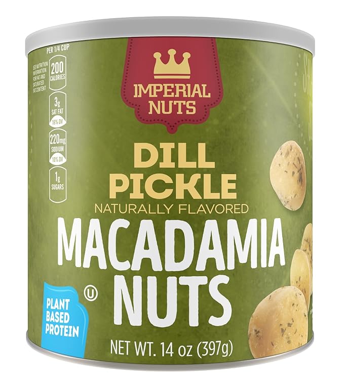 Imperial Nuts - Oil Roasted Macadamia Nuts | Flavored Nuts | Gluten Free, Vegan and Keto Friendly Food | Plant Based Protein, Delicious Buttery Taste | Kosher (Dill Pickle Macadamia Nuts)
