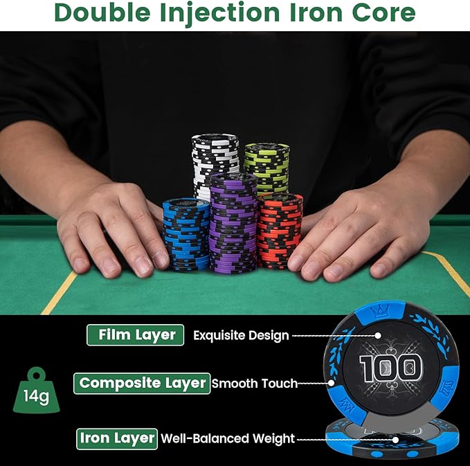 Goplus Poker Chip Set, 300 PCS/500 PCS 14 Gram Clay Poker Chips w/ Aluminum Case, Card Decks, Dealer Buttons, Dices, for Texas Holdem, Blackjack, Casino Gambling (300 PCS Chips Set)
