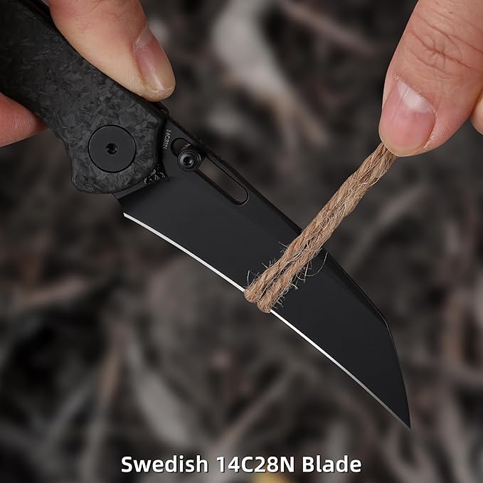 Folding Pocket Knife, 3.1" Stonewash Blade EDC Knife with Safety Liner Lock, Small Pocket Knife with Clip for Men, Sharp Camping Hiking Hunting Survival Knives