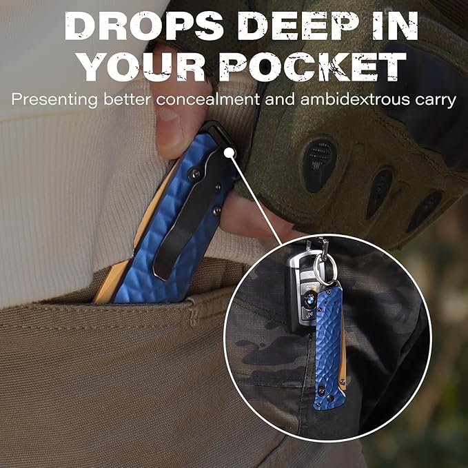 RBLACK Folding Knife with 3.39'' 154CM Steel Tanto Blade, Pocket Knife for Men Women Gifts, Axis Lock EDC Tactical Knife with Lightweight Aluminum Handle, Reversible Pocket Clip - RK0403-BL