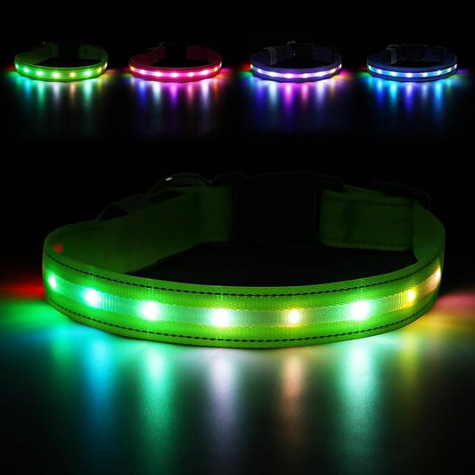 LED Dog Collar, Light Up Dog Collar, USB Rechargeable - Brightest Dog Lights for Night Walking, 6 Light Modes, Adjustable for Dog Safety(Small, Neon Green)