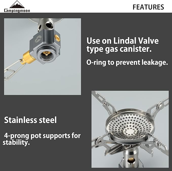 CAMPINGMOON Canister Stove Compact Foldable w/Micro Regulator 4Flex w/o igniter XD-2-NE