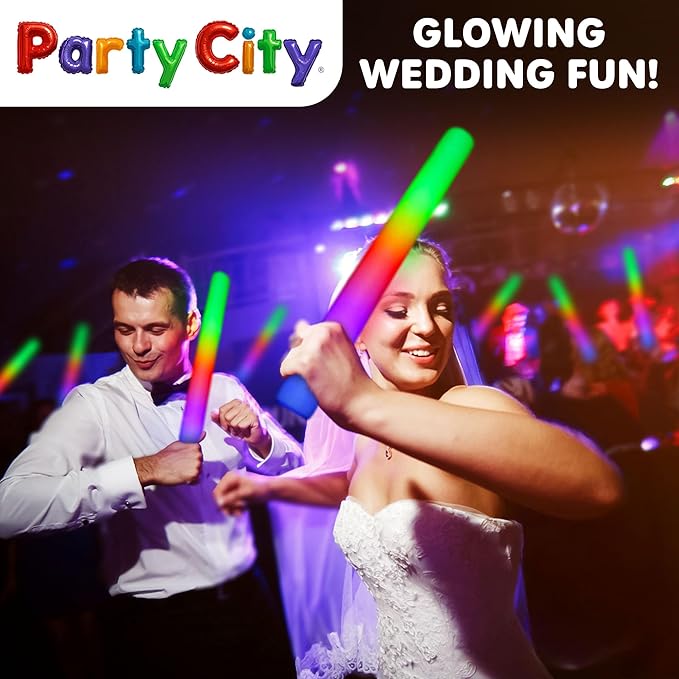 Party City 12pk LED Foam Glow Sticks 14?? Glow in the Dark Party Supplies Favors, Colorful Flashing Wand with 3 Modes, Foam Light Up Sticks Bulk Party Pack for Wedding, Birthday, Concert, Halloween