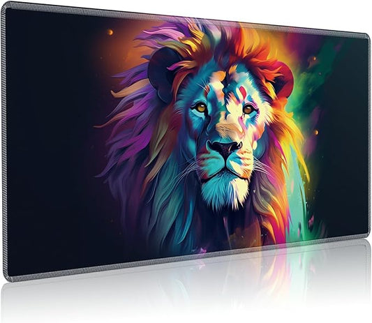 Playmat for MTG, 24 x 14 inches Game Play Mat for MTG TCG and Other Card Games, Trading Card Game Play Mat Desk Mats with Stitched Edges Non-Slip Base, Art Lion