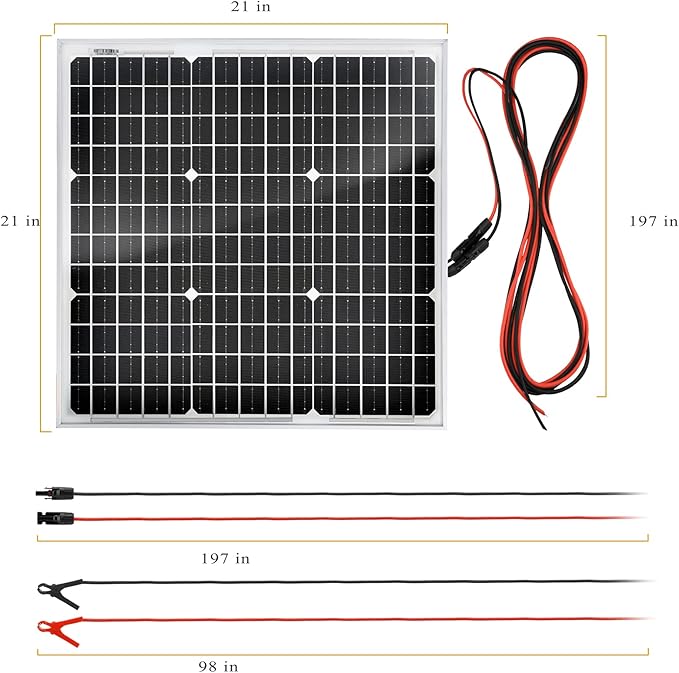 50 Watt 12 Volt Monocrystalline Solar Panel Kit, with 30A 12V/24V PWM Charge Controller for Outdoor RV Boat Trailer Camper Marine Off-Grid Home (50 Watt with Accessories)