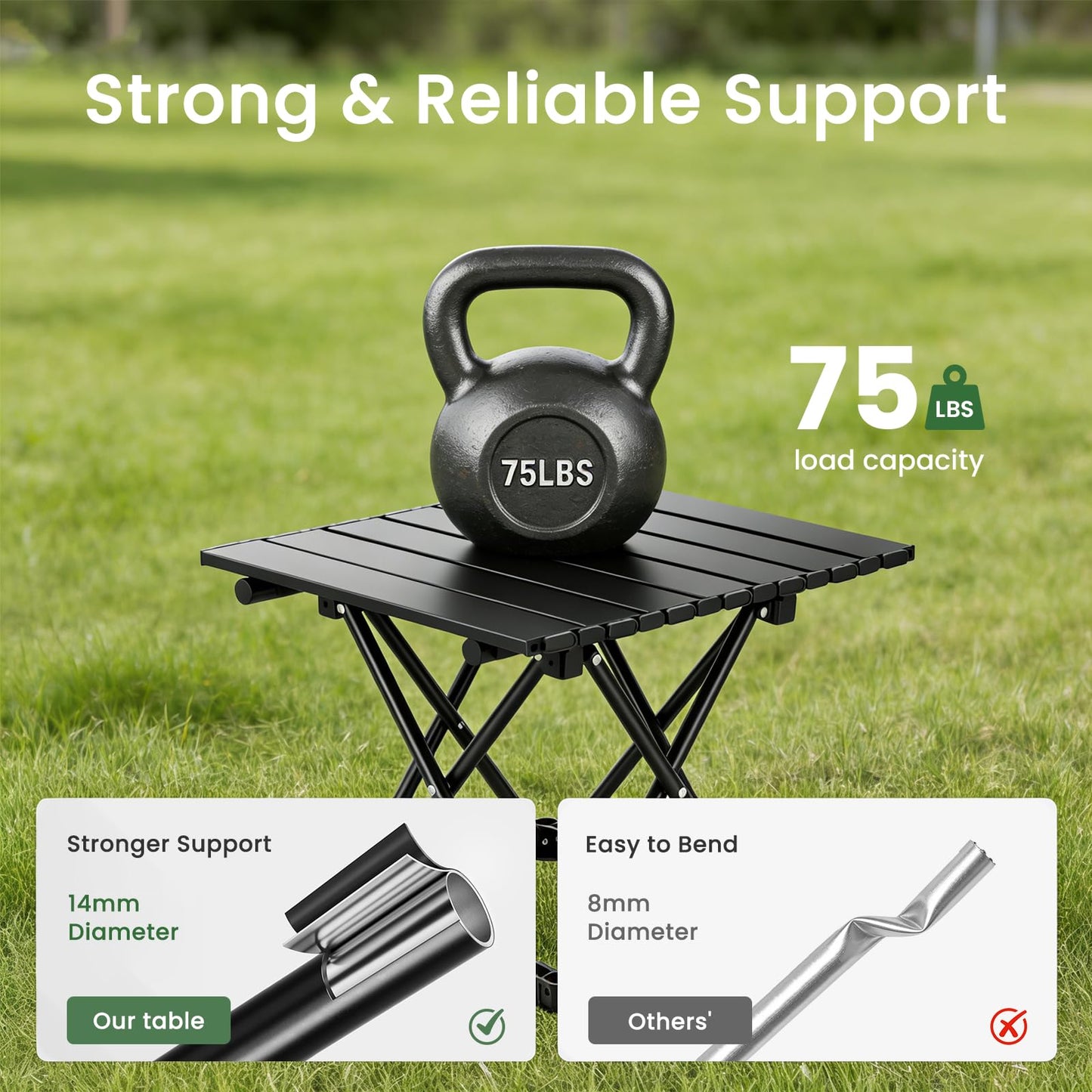hediya 2 Pack Camping Table Foldable, Portable Folding Beach Table, Black-S