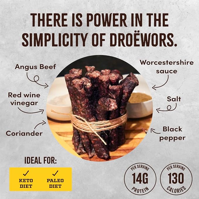 Howdysnax Handcraft Authentic Small Batch Droëwors Beef Sticks Sugar Free, Soy Free, Paleo & Keto Friendly Snack (Four 8oz Packs)
