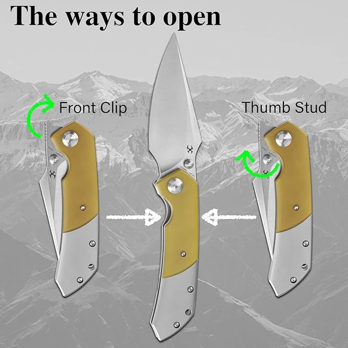 KANSEPT Fenrir Pocket Folding Knives for Men EDC Camping EDC Knives 3.48'' Satin CPM S35VN Material Camping Fishing Knives with Plain Titanium Amber PEI/Ultem Handle Everyday Carry K1034P1