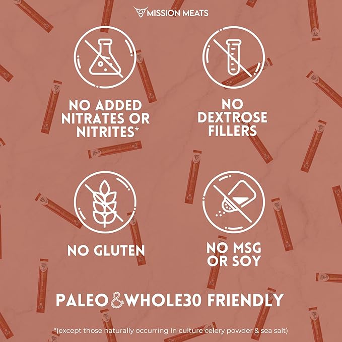 Mission Meats Beef Sticks – 100% Grass Fed & Pasture Raised, Sugar Free, Individually Wrapped Healthy Snacks, Whole 30 & Paleo Friendly, Jalapeno 1oz (Pack of 12)