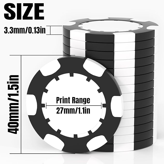 25 Custom Clay Poker Chips, 40mm Heavy 11.5g Casino Sized Personalized Poker Chips with Your Logo, Image or Text, Custom Drink Tokens for Bar, Party, Tournaments, Golf Club or Events