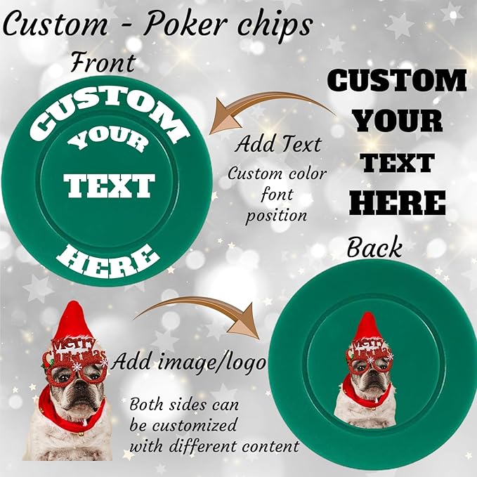 Custom Poker Chips Personalized Plastic Poker Chips with Logo Funny Parties Chips Print Your Photo or Text Golf Ball Markers for Putting Green DarkGreen
