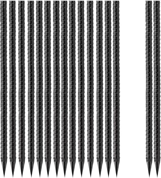 Straight-Rebar-Ground-Stakes 15Inch,Black Coated Straight Ground Anchors with Chisel Point End,Anti-Rust 16Pack Heavy Duty Steel Stakes for Landscape Timbers House Structure Plant Support in Garden