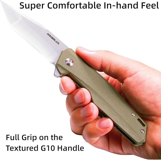 Pocket Knife D2 Blade Folding Knife with G10 Handle, Smooth Flipping Action EDC Knife with Ball Bearing for Hiking Camping Outdoor, Gifts for Men