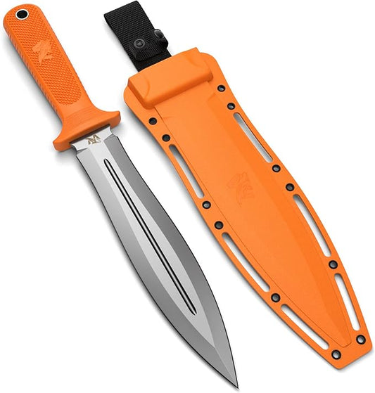 W-SowCatcher Fixed Blade Knife with Sheath - Large Hunting Knife made of D2 steel - Big Fixed Blade Double Edge Knife with TPE Handle