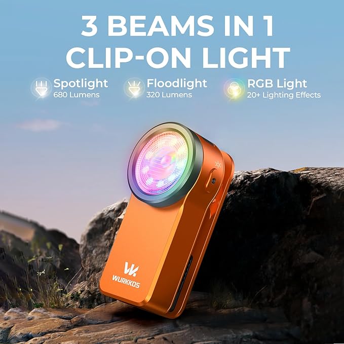 Wurkkos HD03 Rechargeable Flashlights EDC Clip-on Light, Bright 680 Lumens Pocket Flashlight, Combines Spotlight/Floodlight/RGB Light, Magnetic, IPX6 Waterproof for Cycling, Repairing (Orange)
