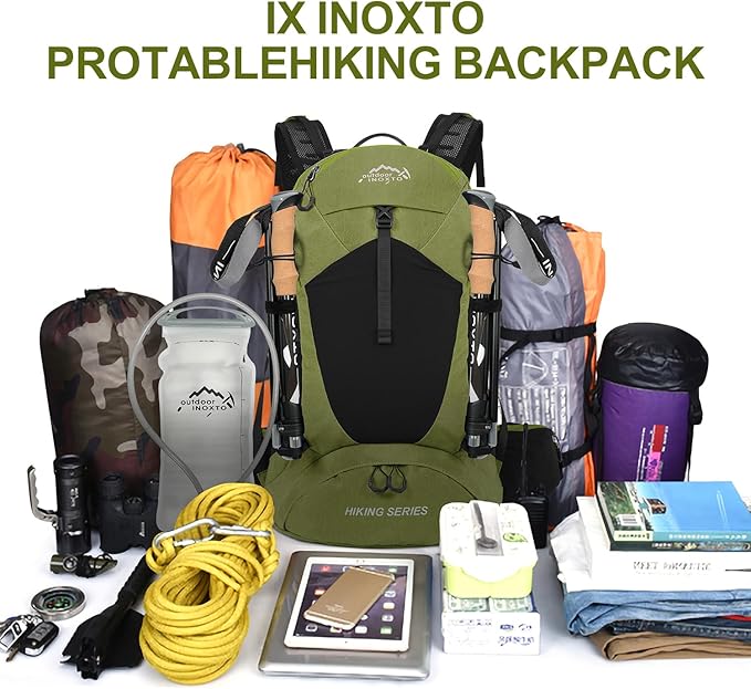 Hiking Backpack, Waterproof Hiking Daypack with 3L Water Bladder and Rain Cover, Lightweight Travel Camping Backpack for Men Women (Dark Green)