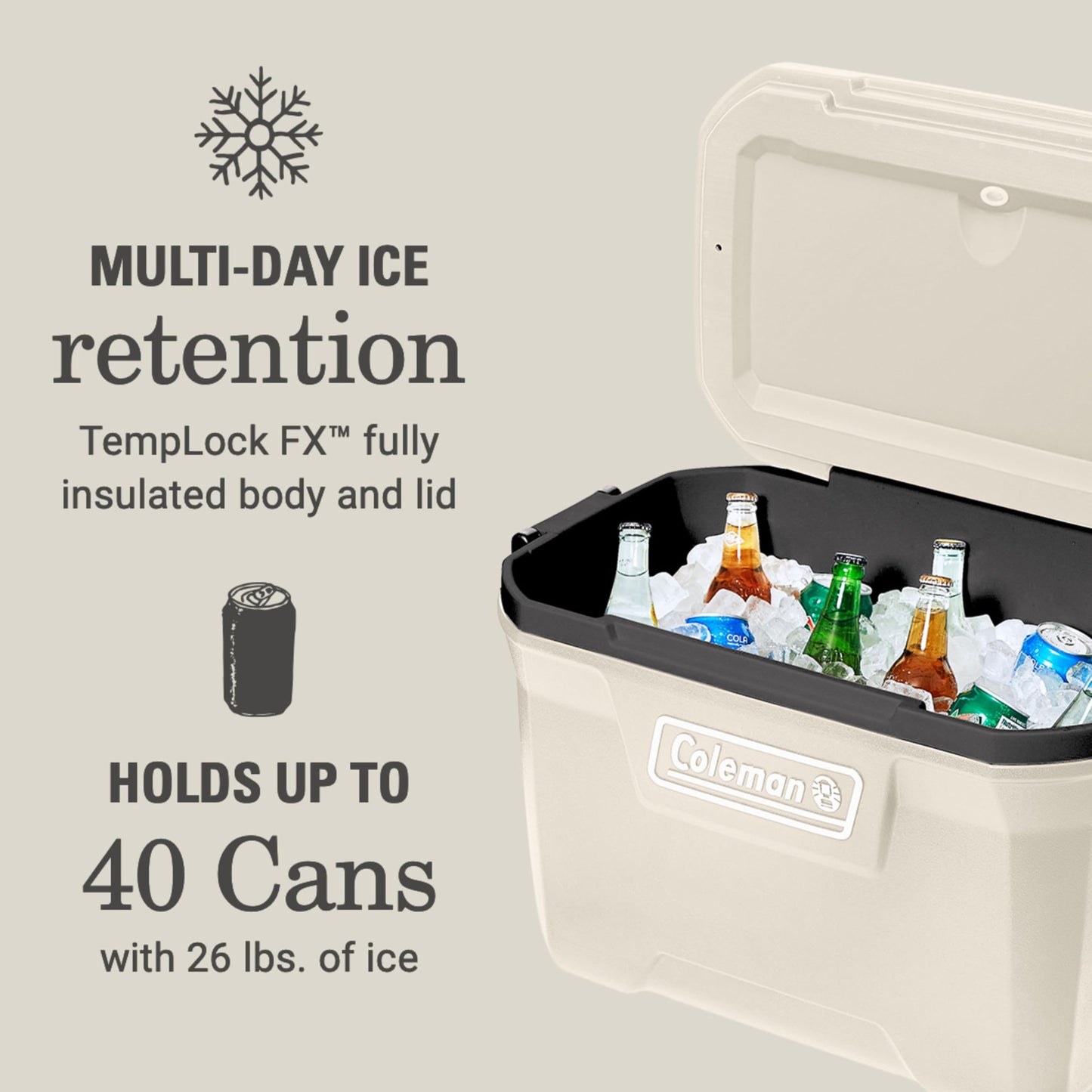 Coleman Classic Series Insulated Portable Cooler, Leak-Resistant Outdoor Hard Cooler Keeps Ice up