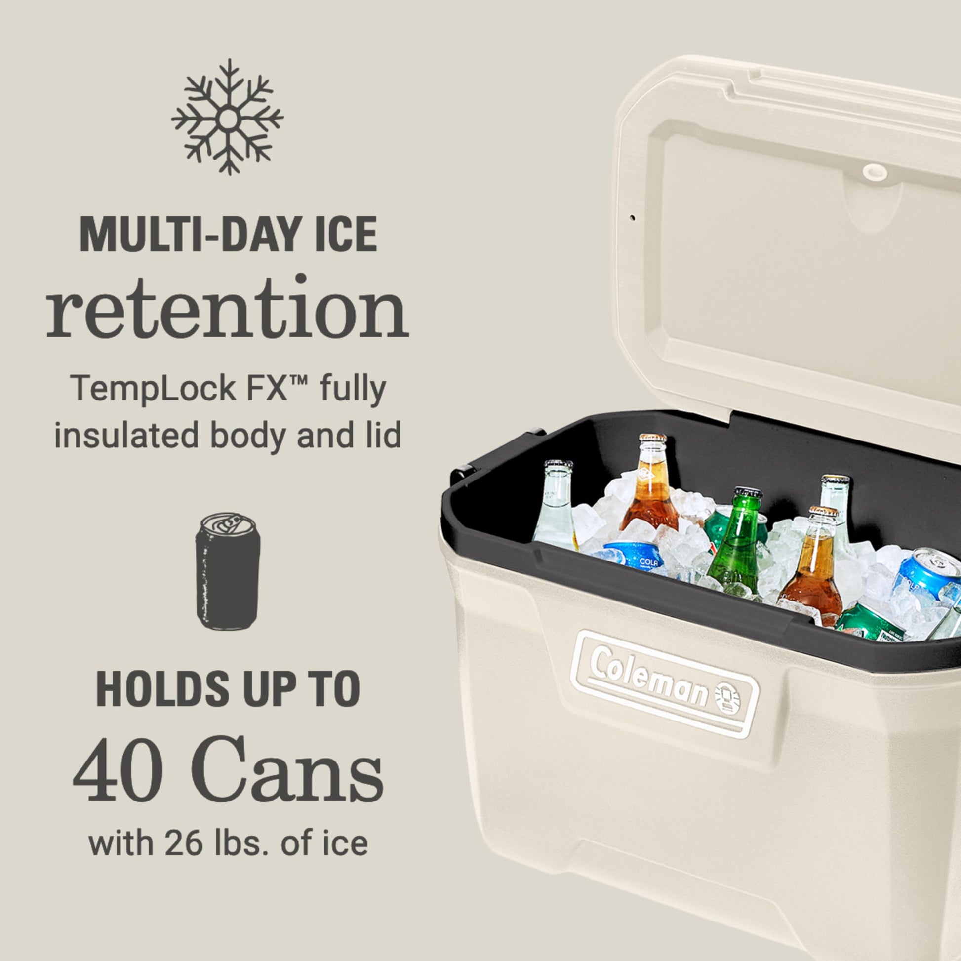 Coleman Classic Series Insulated Portable Cooler, Leak-Resistant Outdoor Hard Cooler Keeps Ice up