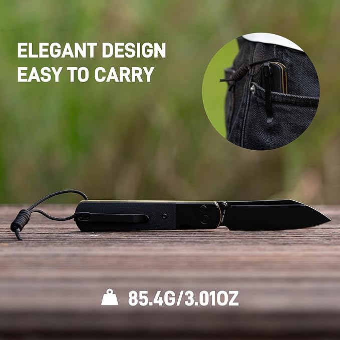 ARTISANCUTLERY Holm Pocket Knife, EDC Knife with 3.10'' AR-RPM9 Steel, Handle with Black PVD Steel and G10 Inlay, Button Lock with Safety Switch Knife for Camping Survival Outdoor, 1875P Black PVD