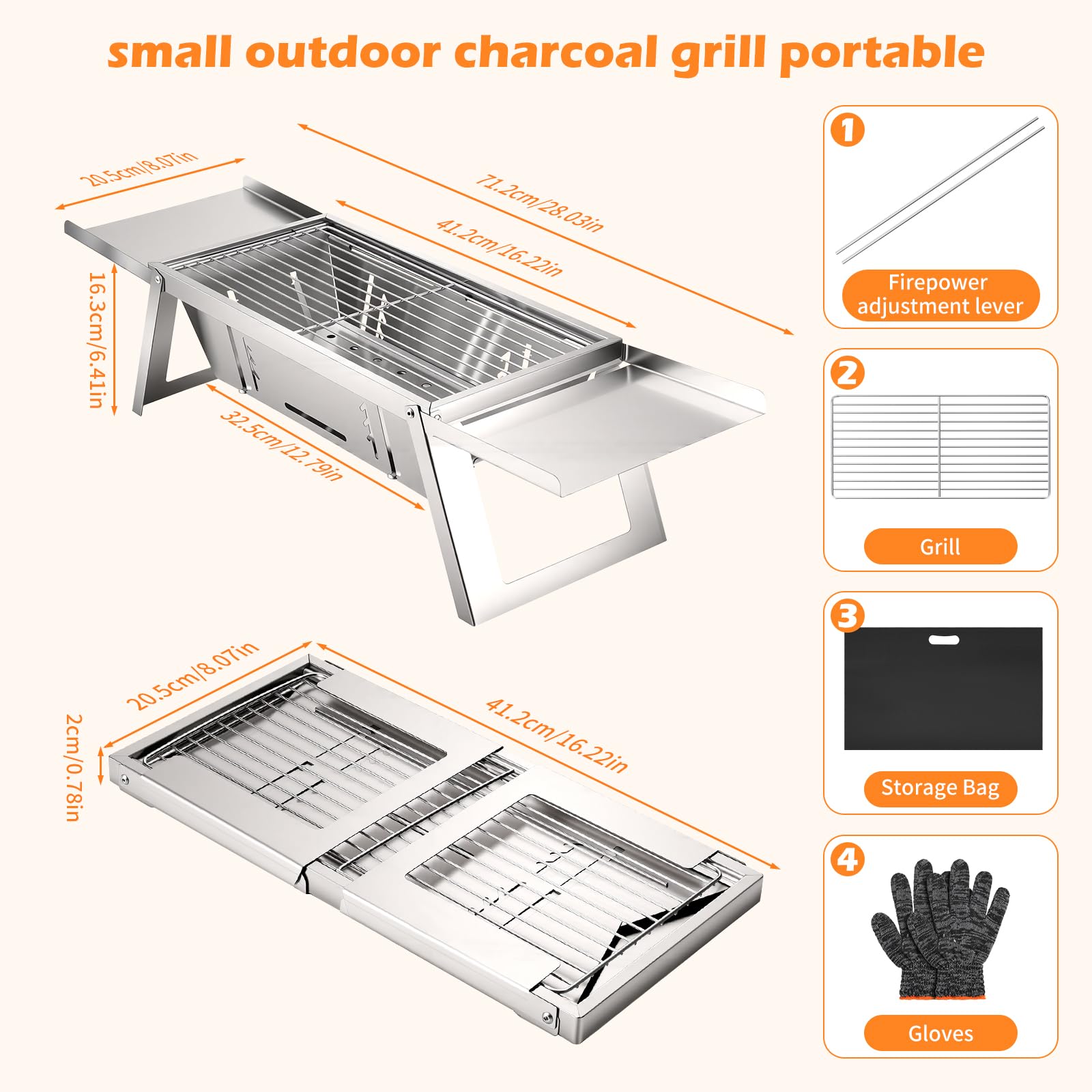 Small Portable Folding Charcoal BBQ Grill for Camping Picnic Garden Terrace