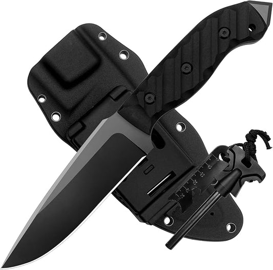Survival Knife w Kydex Sheath,D2 Fixed Blade Steel,Full Tang Hunting Knife w Non-slip ABS Handle, Glass Breaker, Ideal for Bushcrafting Camping Hunting Fishing Hiking and Other Outdoor Activities