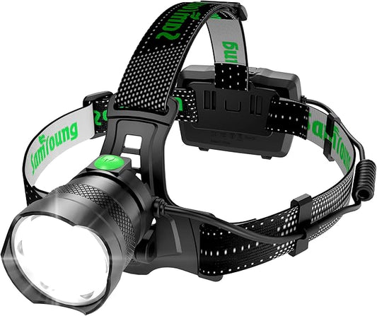 High Lumens Headlamp Induction Function, 7 Modes 50h Long Lasting Battery Life Head Lamp, IP67 Waterproof Zoom LED Headlamp, 90°Angle Adjustable for Outdoor Indoor Camping Running Hunting Car Repair