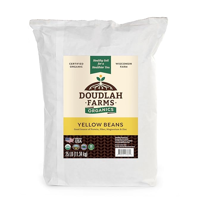 Organic Yellow Canary Beans 25 lb Bulk - Non-GMO, USDA Organic, Tested Clean Certified, Vegan - Rich in Fiber & Protein for Soups, Burritos, Salads, & Chili - Grown in the USA, Farmed On Regenerative Soil by Doudlah Farms