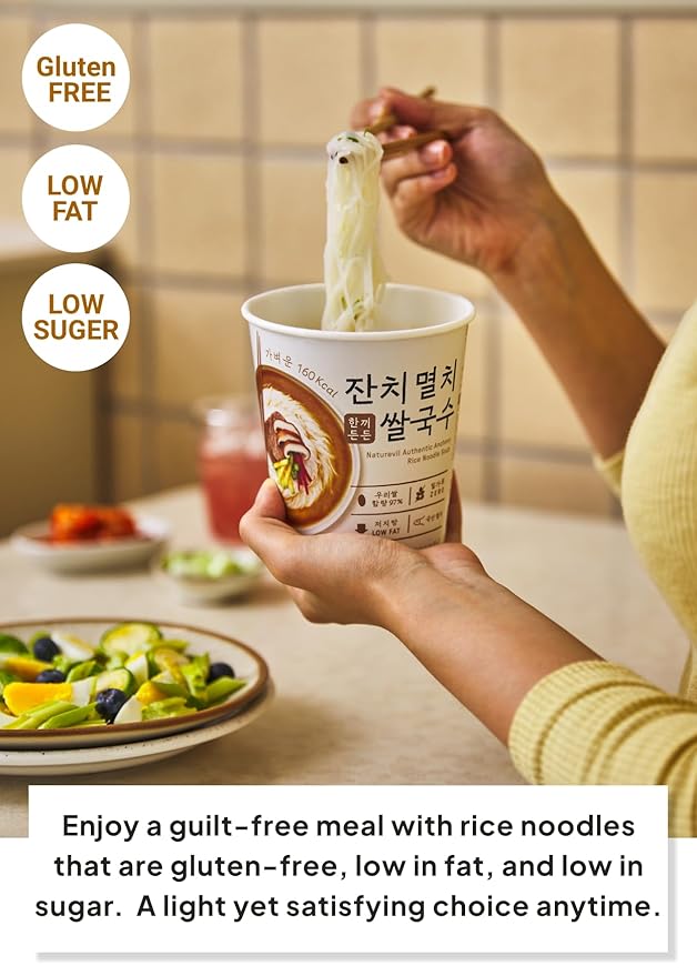 KFOOD Korean Food NATUREVIL Authentic Anchovy Seafood Cup Rice Noodle Instant Noodle Bowls, Anchovy Flavor Broth with Rice Noodles, Gluten-free, NON-GMO, No artifical additives 1.69oz (6 Pack, 10.16oz)