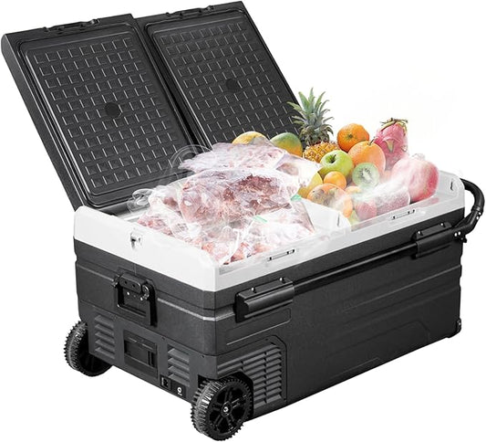 40/76/95 Quart Series Dual Temperature Control Car Refrigerator, Portable Refrigerator, Individual Temperature Control (-4 ° F~68 ° F), Large Capacity Road Travel Fridge, 12/24v DC (TWW95-95 Quart)
