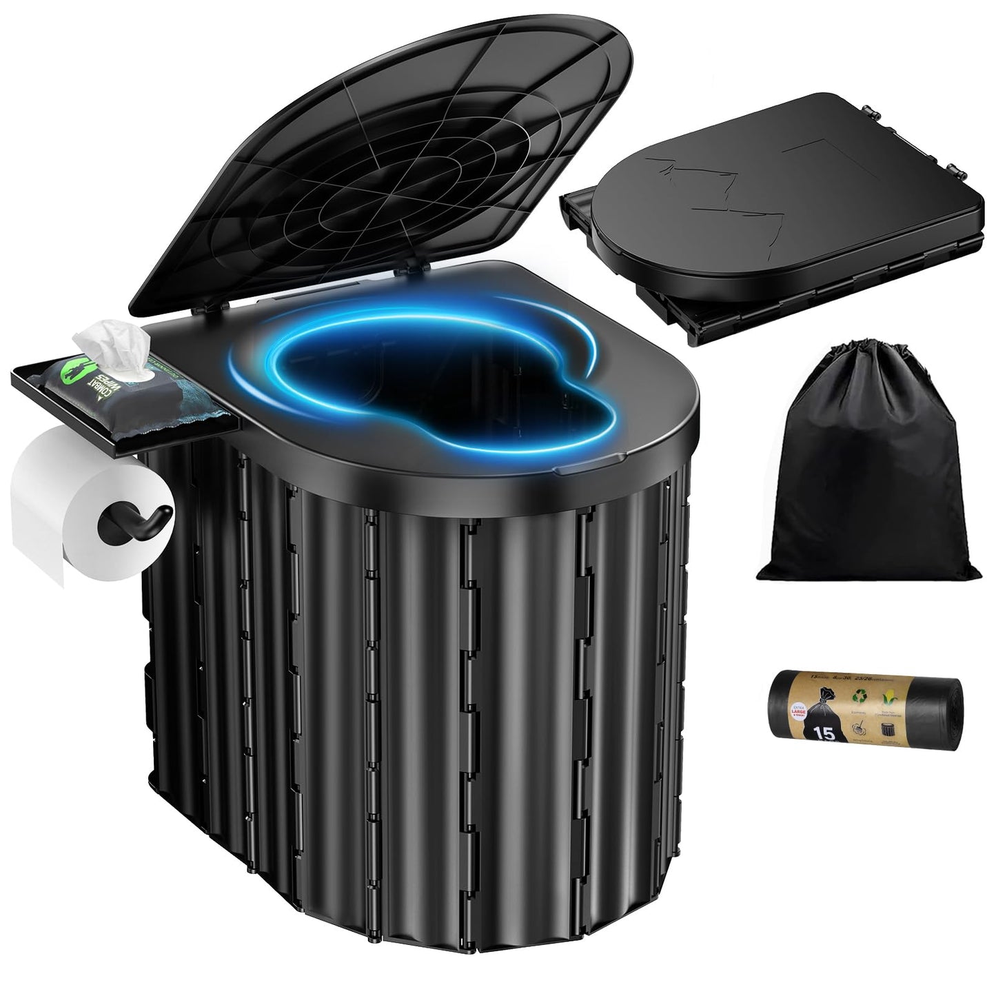 Portable Toilet, Upgraded 15'' toilet With Removable Paper Holder, Camping Toilet With A Load