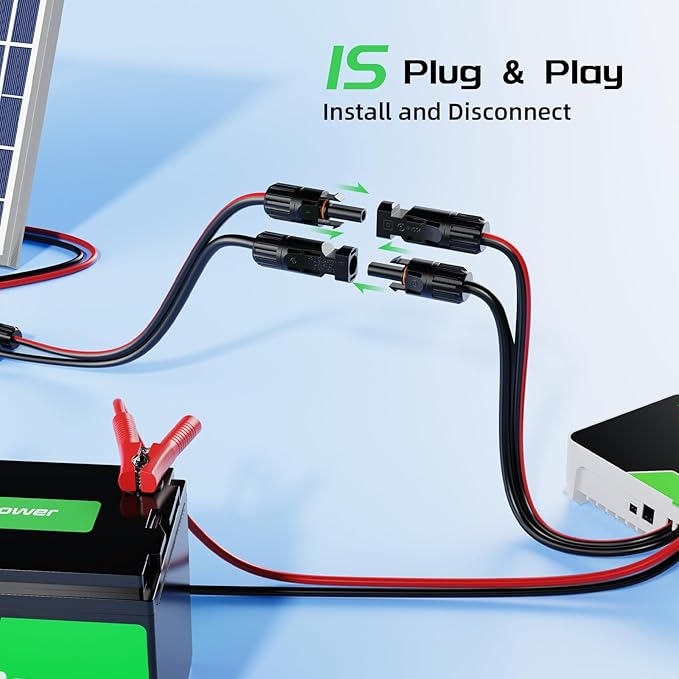 Bateria Power 20Ft 10AWG Solar Panel Extension Cable, 6mm² Twin Wire Conductor Parallel Solar Wire Adapter Kit with Waterproof Female & Male Solar Connectors for RV, Marine, Photovoltaic Systems