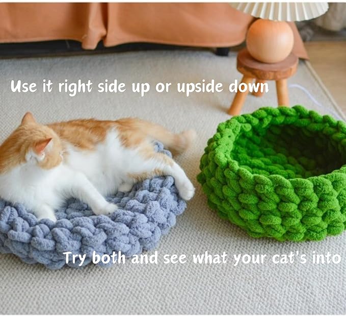 Cat Nest Bed ??Premium Handwoven Washable Extra Soft Round Cave House for Indoor Kitten & Kitty, Small & Large (MapleLeaf Red,Large)