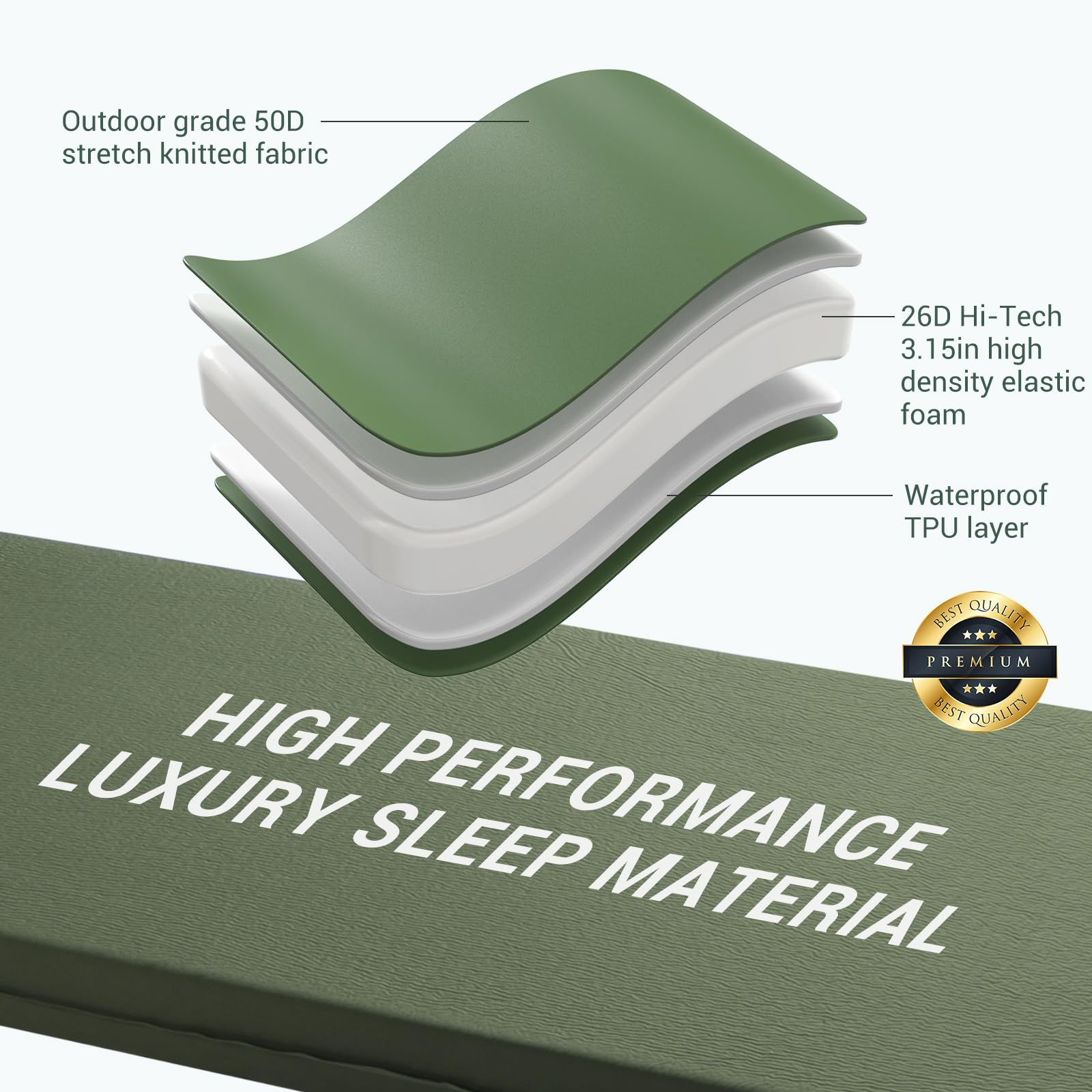 Elegear Self Inflating Sleeping Pad with Pillow 26D Memory Foam 3.15"