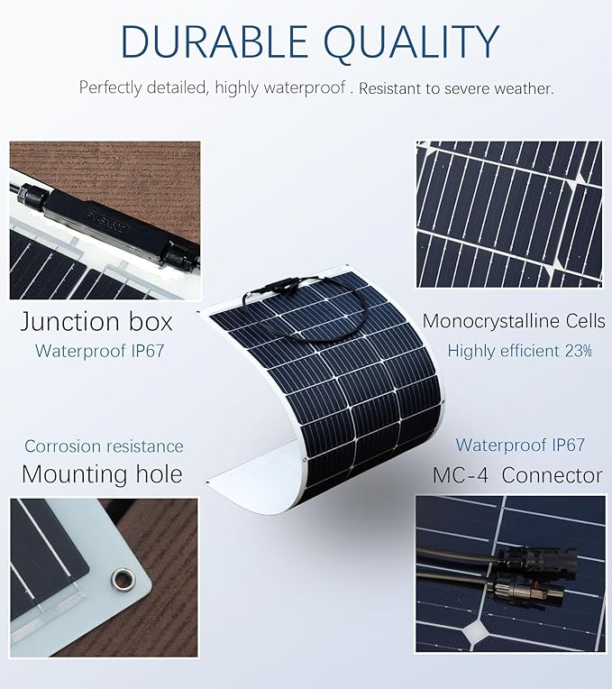 XINPUGUANG Flexible Solar Panel 100W 12V Monocrystalline Solar Kit Hightweight Module, 10A Charge Controller,Extension Cable for RV Boat Cabin Car (100W-1)