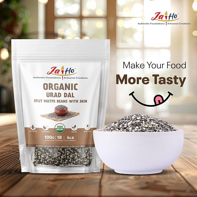 Jai Ho Certified Organic Kabuli Chana Garbanzo Beans 4 lb | Chickpeas Lentils | Indian Kabuli Chole Chana | USDA Organic | Non-GMO | Chemical-Free | Premium Quality Kosher (4 Pound, Urad Dal (With Skin))