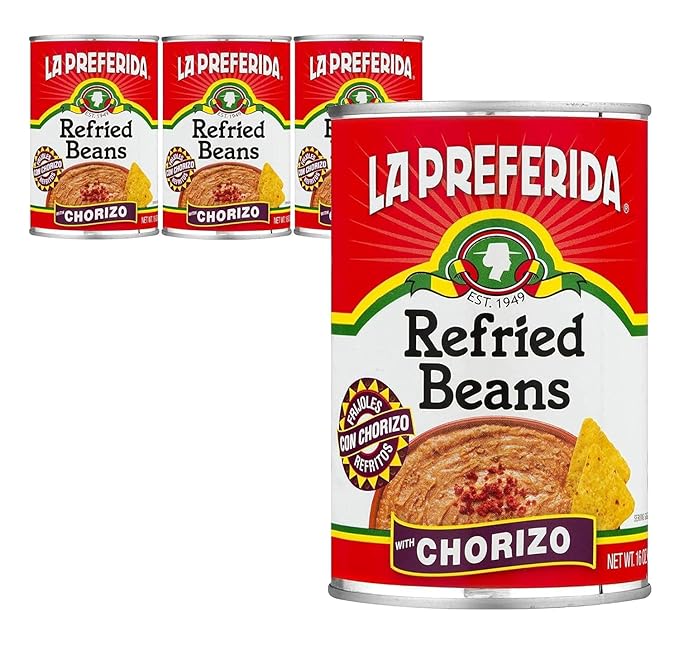 La Preferida Chorizo Refried Beans (Made with Real Pork & Beef, No Preservatives) ??Heat & Serve for an Instant Side Dish or Add to Enchiladas, Tostadas & More,16 oz. (Pack of 3)