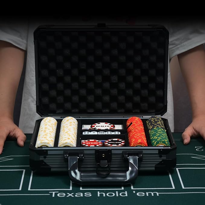 14 Gram Clay Poker Chips Set - Texas Hold'em 300 PCS Blank Chips with High-End Case & Poker Accessories for Blackjack & Poker Games