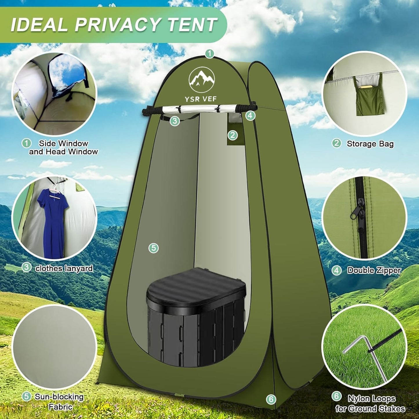 Portable Toilet Kit for Adults, Camping Toilet with Pop-Up Privacy Tent and Poo Gel Toilet Bags