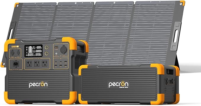 Pecron Portable Solar Power Station E2400LFP with 3072Wh Extra Battery, 300W Solar Panel*1, 2048Wh 2400W Solar Generator for RV, Camping, Home Use, CPAP, Compact Battery Backup Set